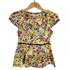Vtg Anthropologie Odille‎ Babydoll Peplum Blouse Top Fairy Preppy Twee 8 Medium